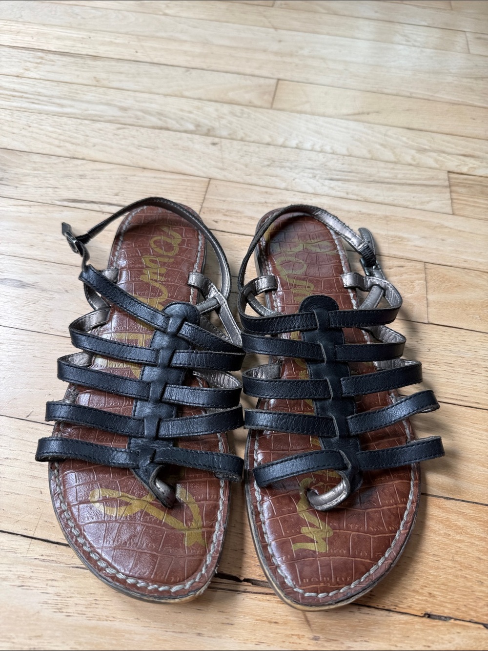 Sam Edelman Black Strappy Leather Gladiator Sandals